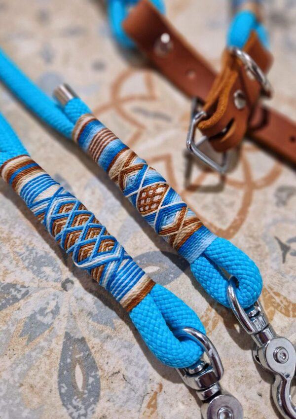 Set pro psa Detail lanového přepínacího vodítka v barvách turquoise a cognac z kolekce Jsem Hogofogo, model Blue Lagoon